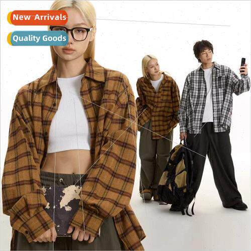 American plaid shirt jacket men lazy wind 2023 spring and fa