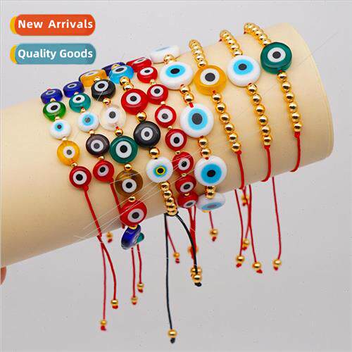 Ethnic  colorful glaze evil eye color preservation gold bead