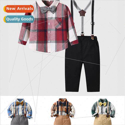 Childrens bow plaid single-breasted long-sleeved lapel cardi