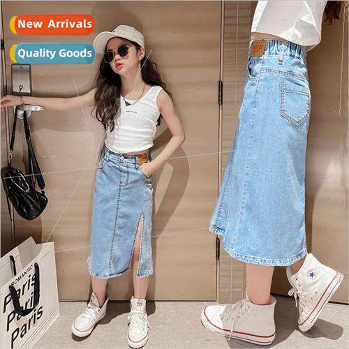 Girls denim skirt 2023 new skirt summer  half skirt middle a