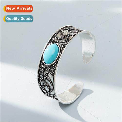New retro turquoise open bracelet mens exaggerated bracelet