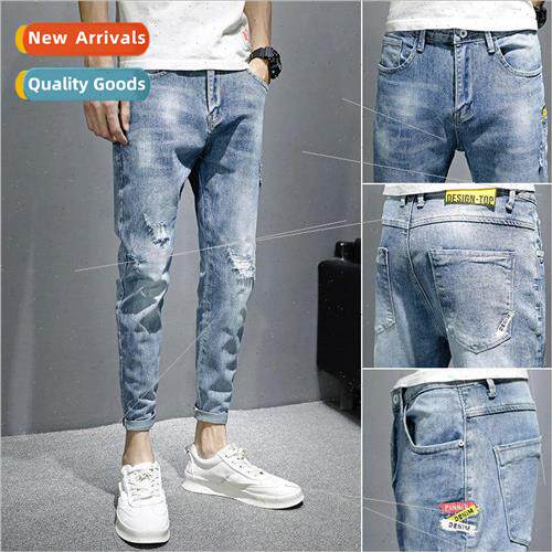 Jeans mens summer thin section elastic Slim Korean nd nine-m