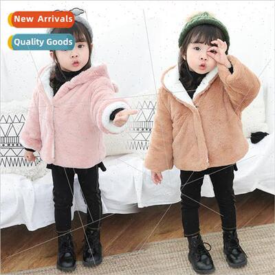 Girls fur winter thickened coat solid color cardigan baby im