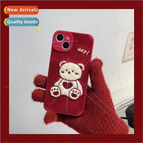 Cute plush embroidery love bear 适用 iPhone 13/14 phone case