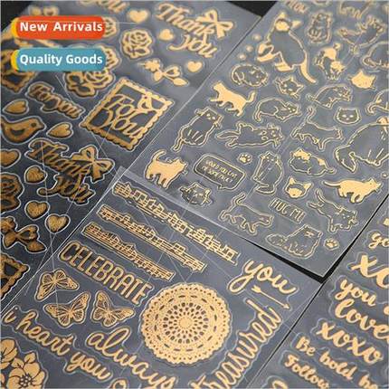 Hot stamping stickers Creative handbook cat English flower s