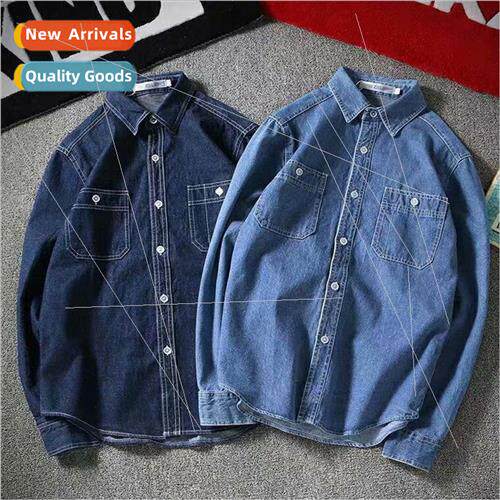 Japanese retro denim long-sleeved shirt mens fall casual loo