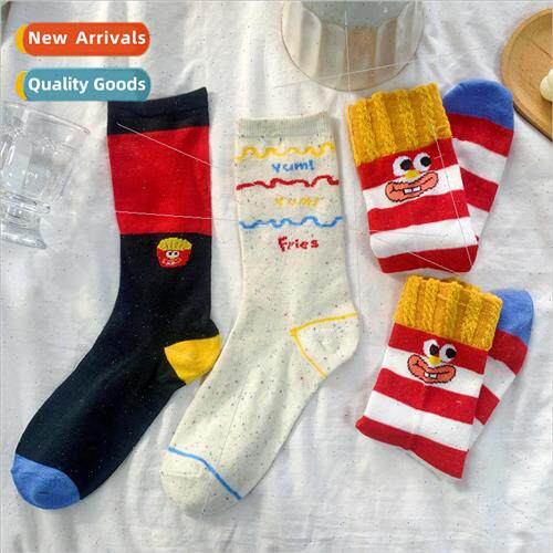 French fries socks womens fall and winter cute Japanese hund