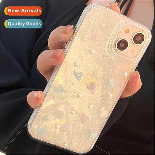 Glitter colorful three-dimensional pearl heart 适用 14ProMax