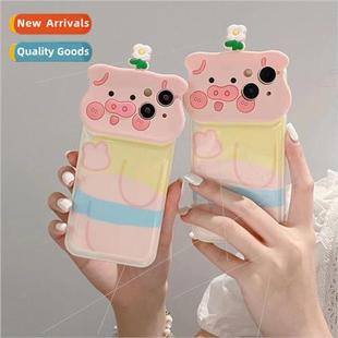 適用 Patch pink Stereoscopic pig flowers cute iPhone