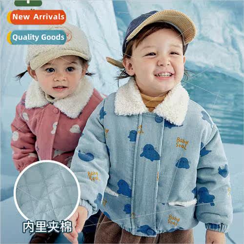 2023 winter new boys full print splicing lapel corduroy sand