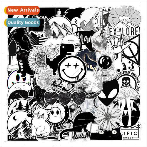 50 black and white cartoon graffiti stickers suitcase comput