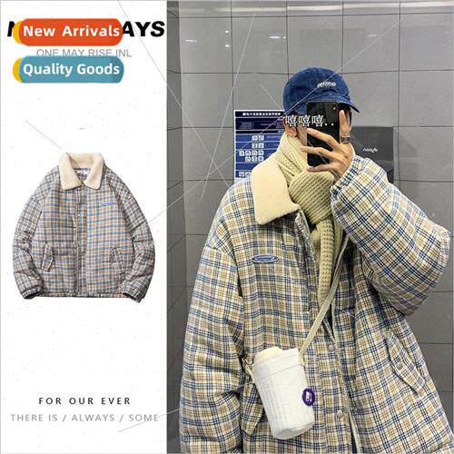 Hong Kong  mens winter lambs wool plaid lapel cotton jacket