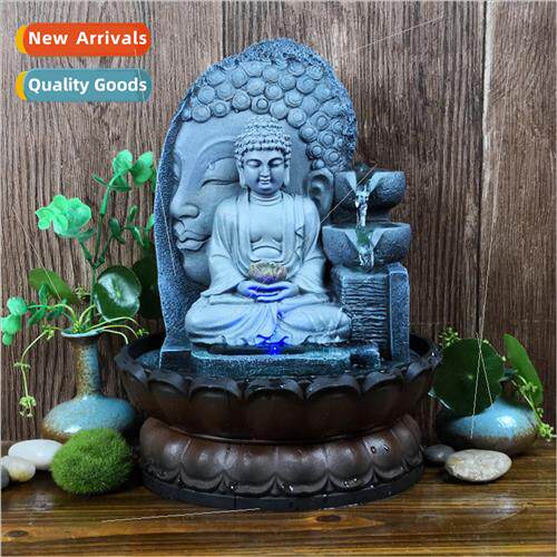 Buddha statue inviting wealth resin craft running water orna