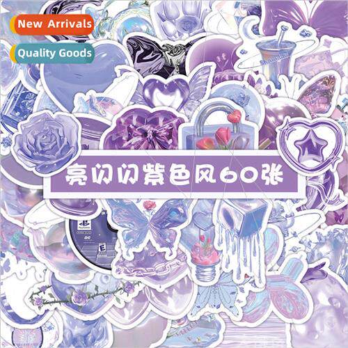 60 pcs of shiny purple wind stickers niche high-level sense