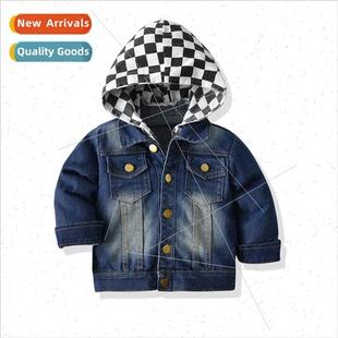 checkerboard hooded set childrens piece denim two New fake