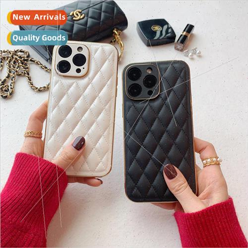 适用 Apple 14 electroplated leather pattern phone case iPhon