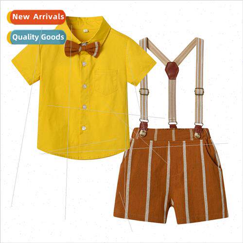 Summer boys suit children lapel short-sleeved cotton shirt v