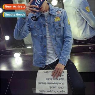 mens denim jacket Fall fashion jackets Slim badge new