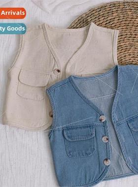 ins Korean childrens clothing boys and girls denim vest outs