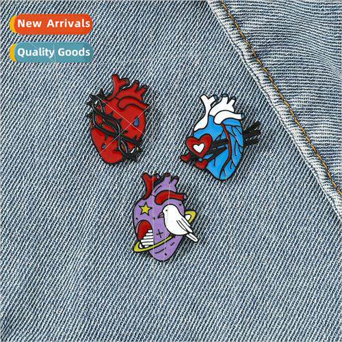 New Art Organ Class Brooch Heart Dove Thorn Metal Badge Back