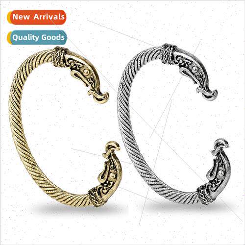 Nordic Wolf Head Open Bracelet Vintage Viking Mens Bracelet