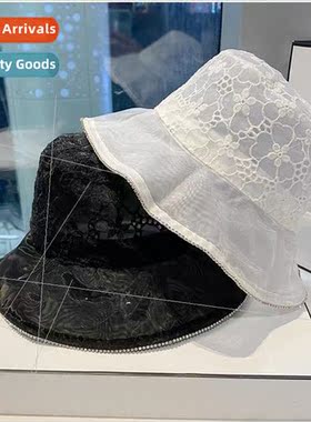 Spring and summer new retro light floral lace cap with diamo