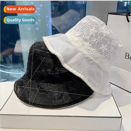Spring and summer new retro light floral lace cap with diamo