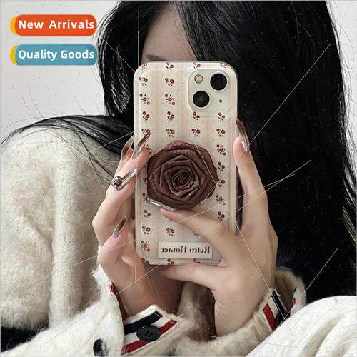 French retro stereoscopic rose iPhone 15 fall and winter fem