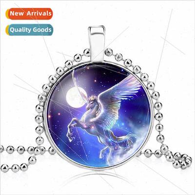 Pegasus Unicorn Time Gemstone Alloy Pendant Necklace Jewelry