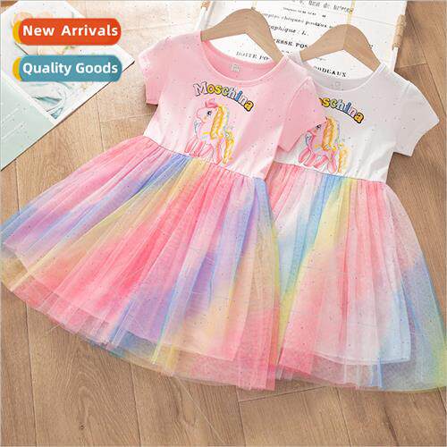 Girls rainbow dress summer 2023 new super fairy 适用eign dre