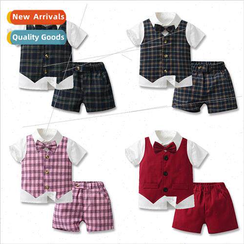 Summer 2023 Childrens Retro Plaid Vest White Short Sleeve Bo