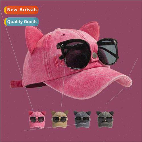 Cat ears sunglasses pink baseball cap  personalized ins cool