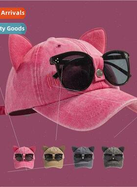 Cat ears sunglasses pink baseball cap  personalized ins cool