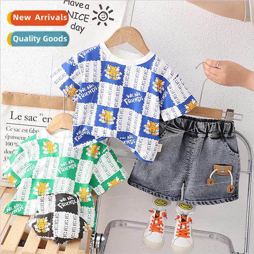 Full print large square childrens short-sleeved suit 2023 ne