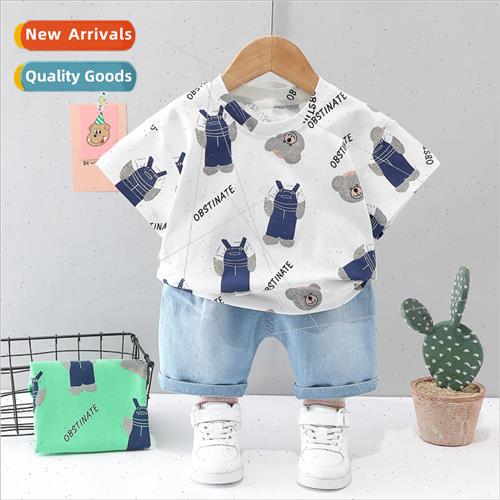 2023 Childrens Sports and Leisure Suit Cute Bear Print Cotto