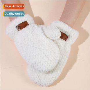 thickened warm white New gloves and plush wome padded