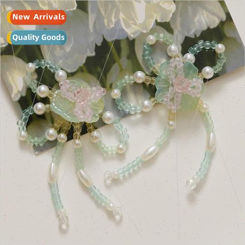 Rustic long tassel weaving pearl leaves small flowers acryli