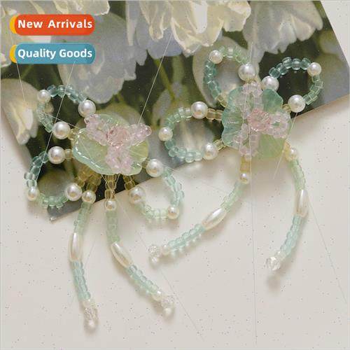 Rustic long tassel weaving pearl leaves small flowers acryli