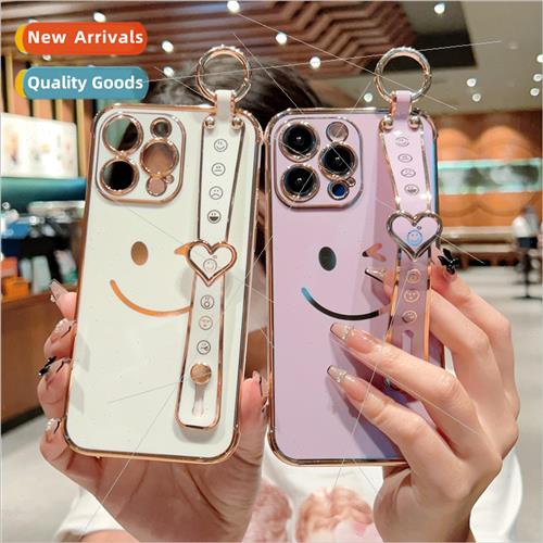 适用 iPhone15ProMax Case Side Plating Smiley Apple 13 Wrist