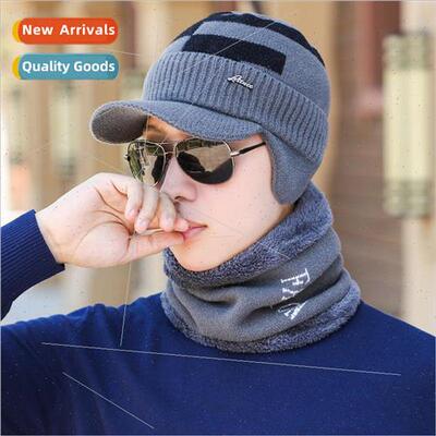 Hat mens fall and winter ear protection fluffy wool cap neck