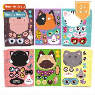 cat diy puzzle kids game stickers cat makeup stickers kids c