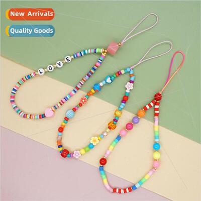 Bohemian wind colorful soft pottery piece phone chain set ac