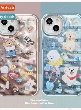 Blue background cartoon music dog 适用 iPhone 13 case 14ProM