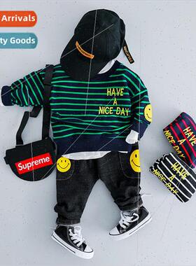 Spring and Autumn new boys striped letters long-sleeved pant