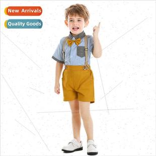 childrens wear bow summer tie sleeve clothing short New male