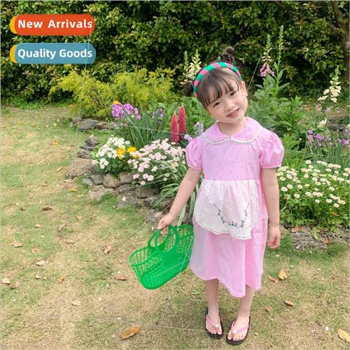 2022 summer new Korean girls sweet lace lace collar plaid dr