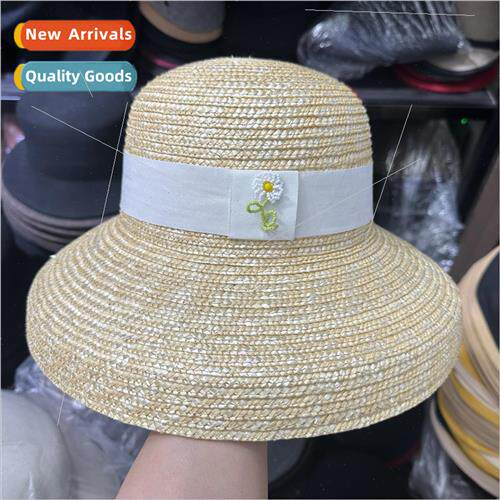 2023 new beaded small flowers straw straw hat French retro H