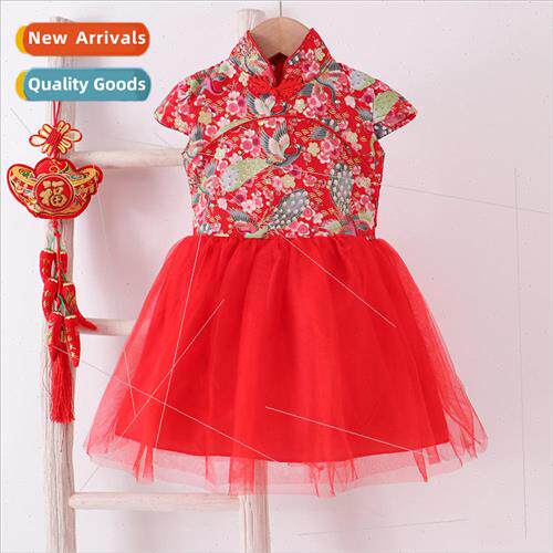 2023 new childrens collar retro saree girls princess dress b
