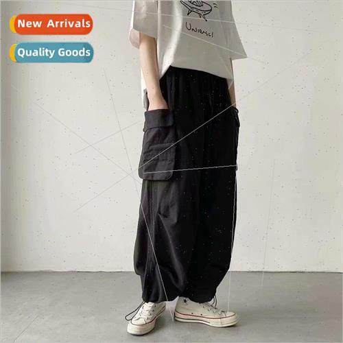 Japanese retro wide-legged large pockets work pants men summ