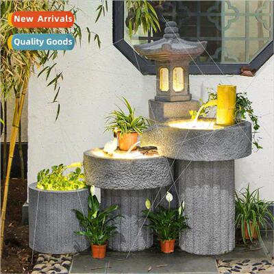 Rockery flowing fountain graphite large villa garden landsca